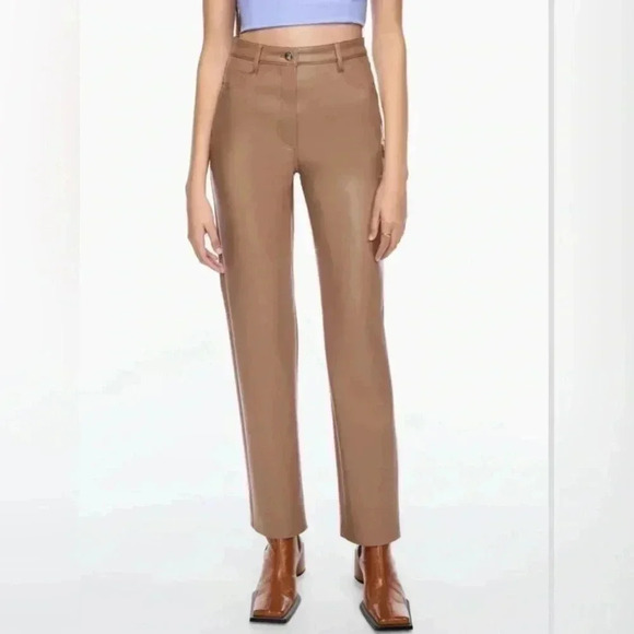 Aritzia Wilfred Viral The Melina Ankle Vegan Leather Pants Constant Camel Sz 4 - Picture 1 of 15
